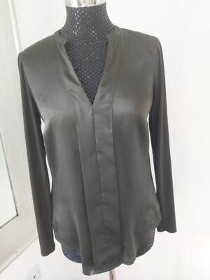 MINT VELVET Khaki Silk Fronted Blouse Top Worn Once UK