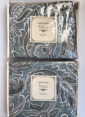 2 Noble Excellence Villa San Matteo Paisley Mist Blue Window Valance Lined 18x84