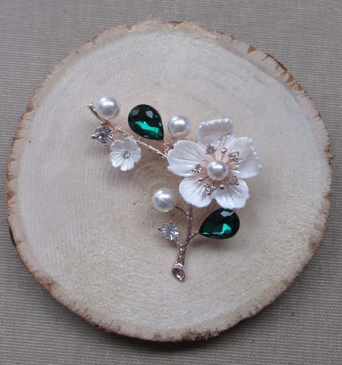 Broche Fantaisie Importante Avec Perles En Nacre - Bijou Vintage Occasion