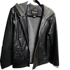 Metro Style 100% Leather Black Lined Zip Front w/Pockets Coat Jacket  Size Small