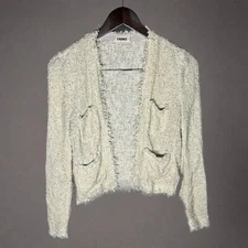 L'AGENCE Womens Jacket Size Two Ivory Metallic Tweed Open Front Evening Coat