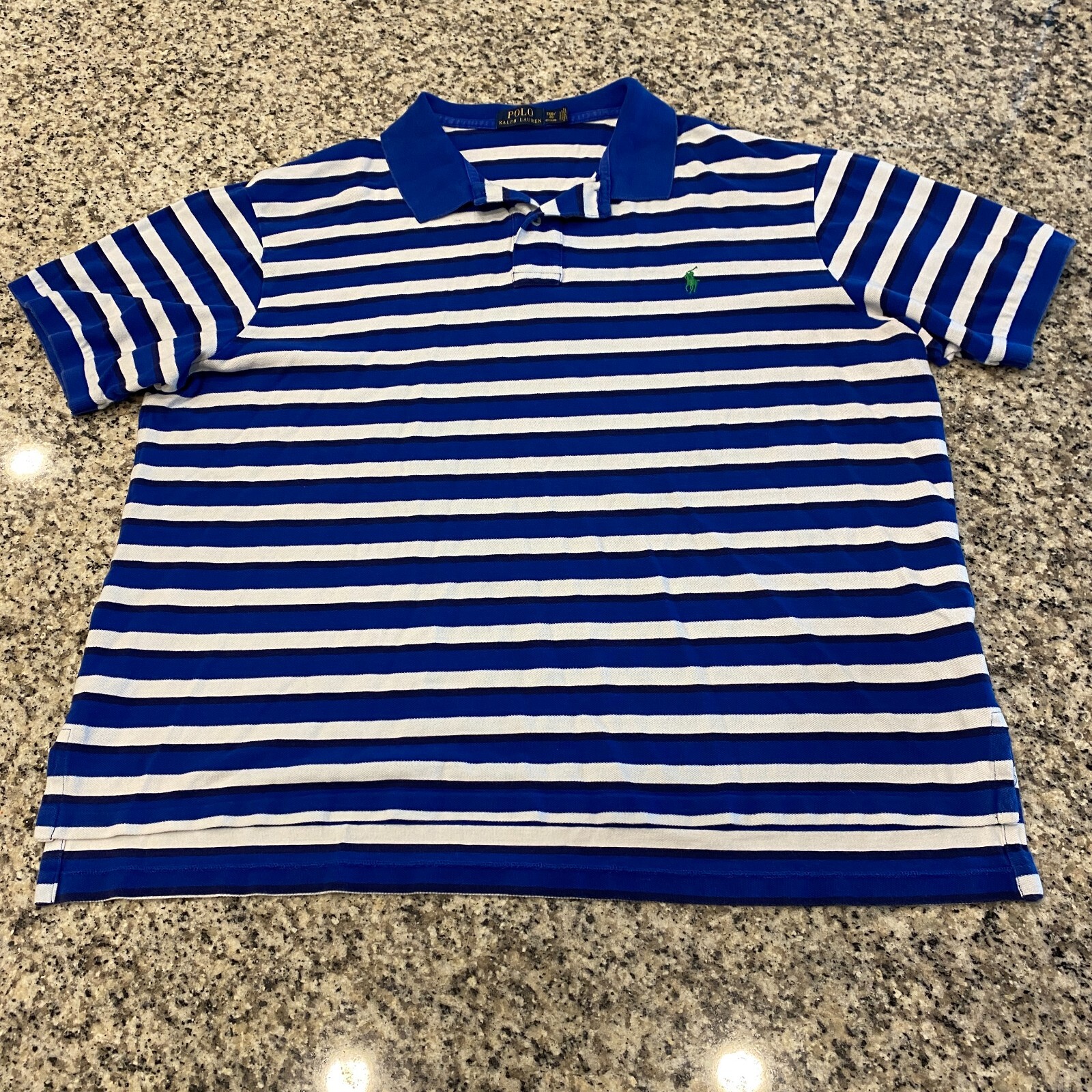Polo Ralph Lauren Camicia Manica Corta A Righe Da Uomo Taglia 2XB GRANDE Blu Bianco Pony