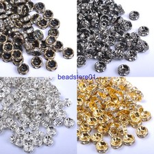 100Pcs Czech Crystal Rhinestone Silver Rondelle Spacer Beads 4MM 6MM 8MM 10MM