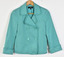 TALBOTS Aqua Faille Ribbed Cotton Silk Double-Breasted Jacket 8P 8 P