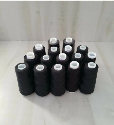 Lot of 16 Maxi-Lock All-Purpose Serger Thread - 3000 Yard Cone - Black Used