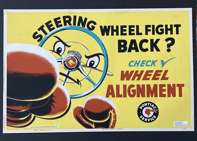 1953 Original  GM Pontiac Poster 38x25” Steering Wheel Alignment Garage Service