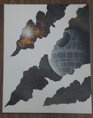 Spray paint art Death Star star wars on canvas 16x20