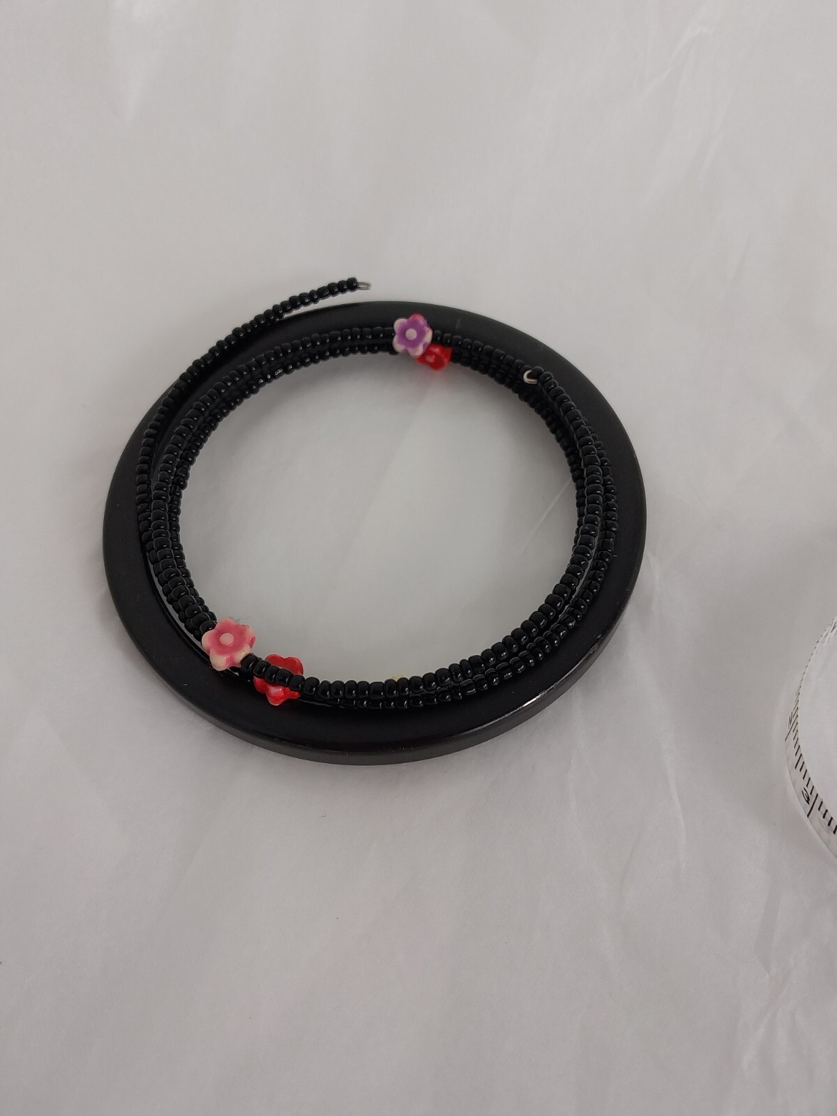 Black Bangle and Memory Wire Beaded Bracelet Set - image 2