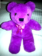 Plush Toy 12" TEDDY BEAR Purple  Silver STUFFED ANIMAL Ages 3 MEDIUM SIZE DOLL