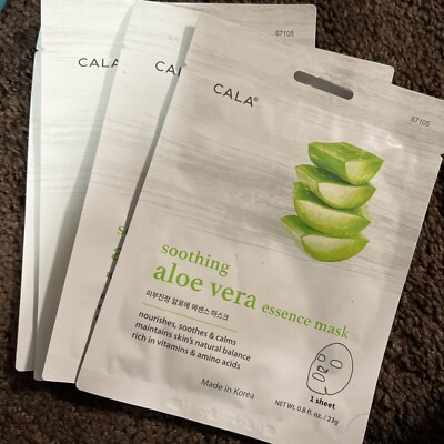 CALA Soothing Aloe Vera Essence Mask Sheets - 4 Masks NEW Made In Korea