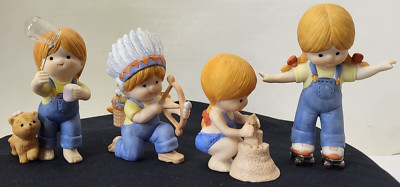 4 Country Cousins Enesco Girl Various Play Activities Ceramic Figurines Vintage
