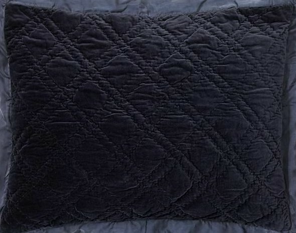 Pottery Barn Washed Velvet Silk Quilted Standard Sham Navy