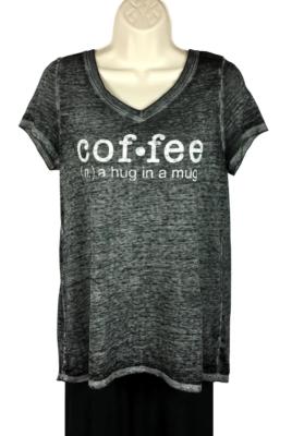 Knit Top Size S Small Gray Coffee A Hug In A Mug Cotton Blend Raw Edge Seams
