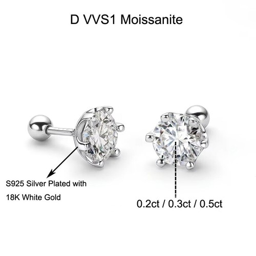 3.5-5mm Moissanite Screw Back Stud Earrings Mother's Day 925 Sterling Silver GRA - Picture 10 of 17