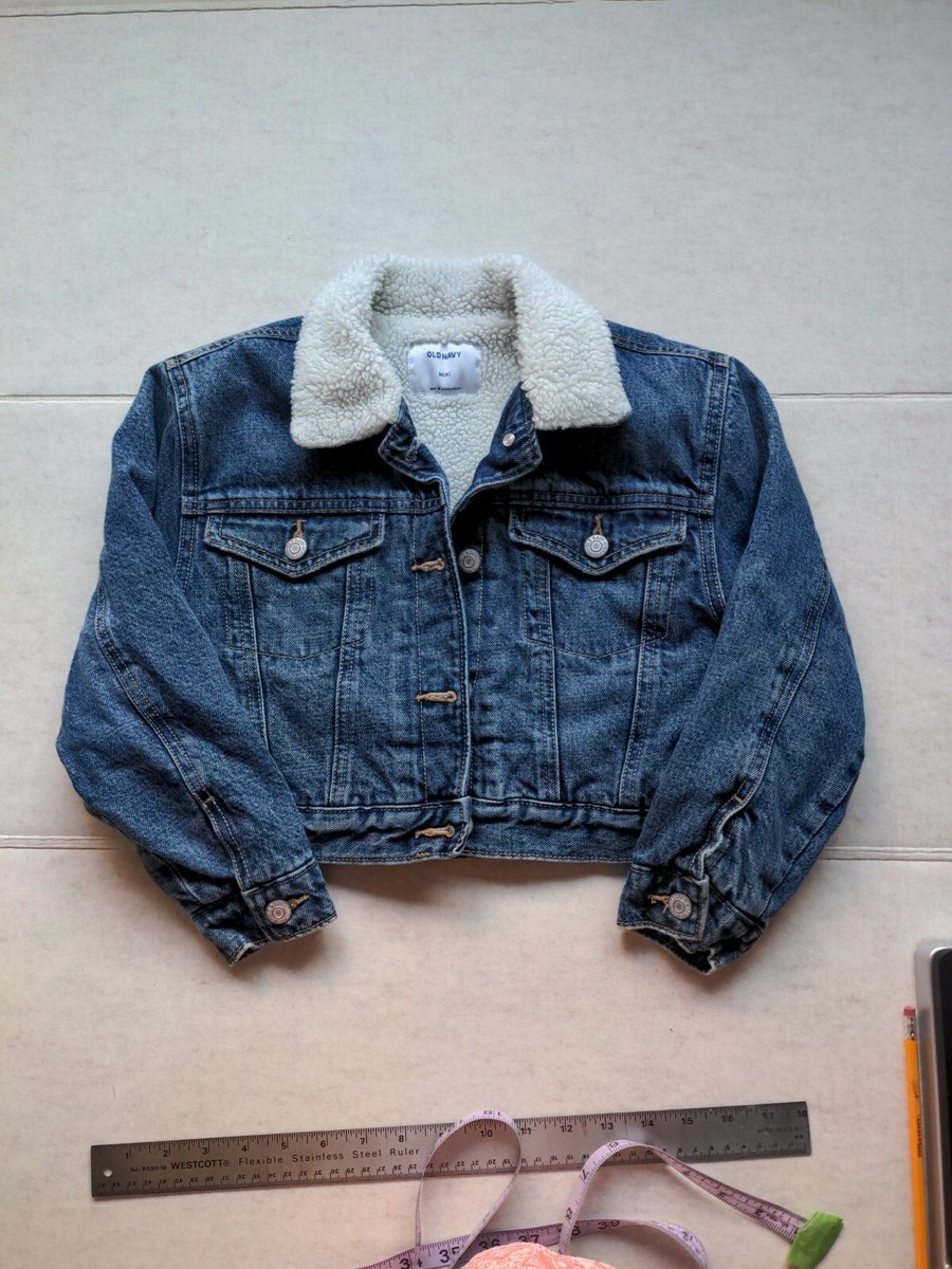 Old Navy Girls Size M (8) Blue Denim Cropped Sherpa Lined Button Trucker  Jacket