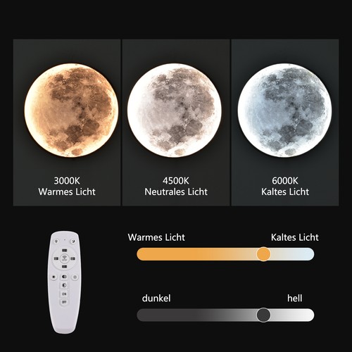 60cm Mond Wandlampe Dimmbar,LED Mond Wandleuchte,Modern Art Deco Mond Lampe - Bild 6 von 7