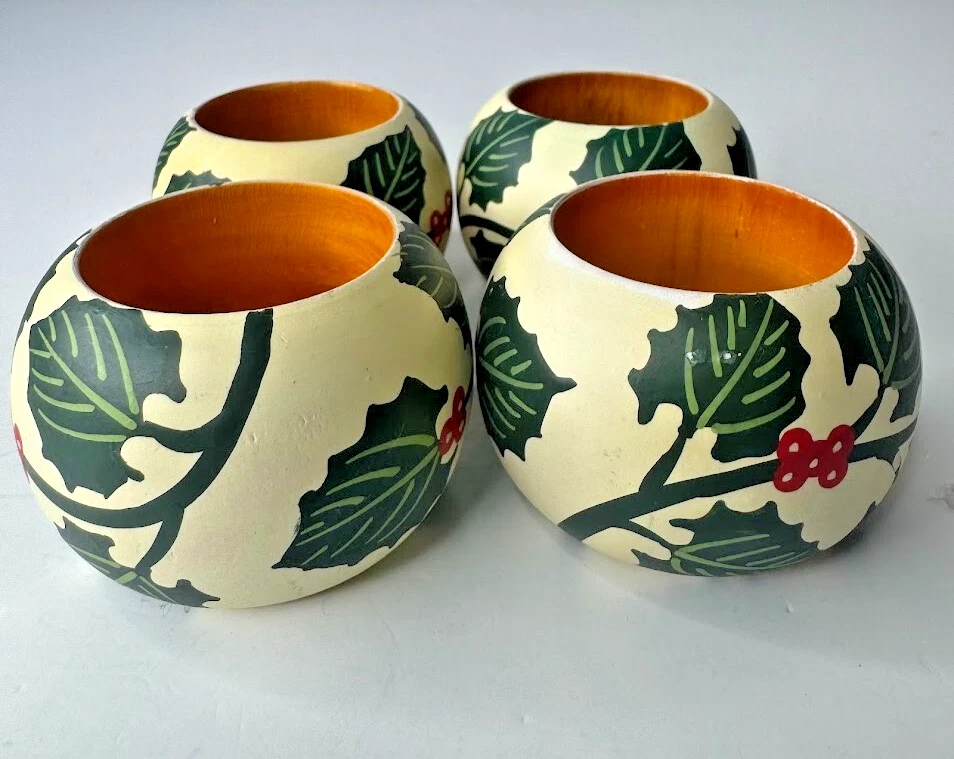 Juego de 4 servilleteros navideños vintage pintados a mano Foto 2 de 4