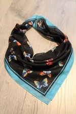 Lightweight Accent Head Scarf 19" Square Blue Mutli-color Semi-Sheer Butterflies