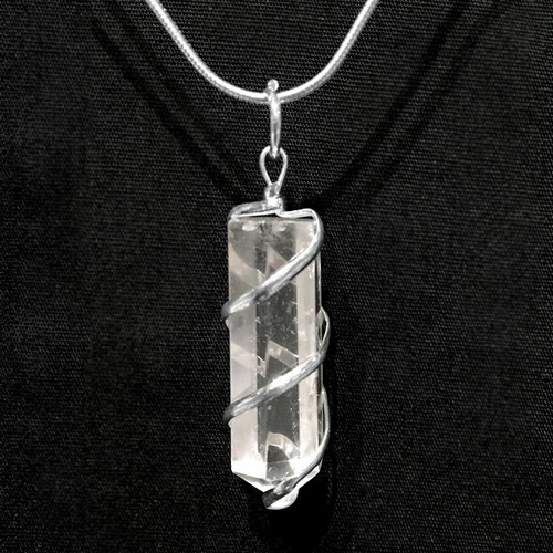 Quartz Crystal Silver Wire Wrap Pendant Spiral Point Necklace Handmade CHARGED - Picture 8 of 8