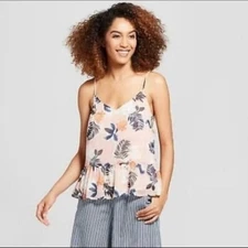 A New Day Ruffled Hem Floral Layered Tank Pink|Blue|Orange w/plaid liner. XS