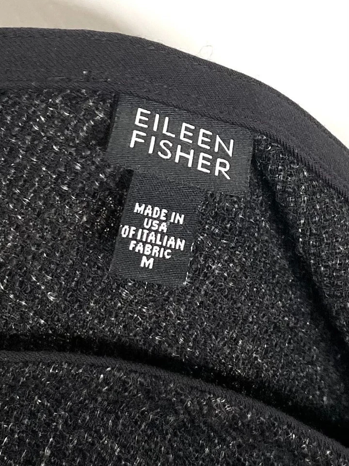 Falda midi EILEEN FISHER negra blanca gris elástica tweed flecos dobladillo deshilachado M 10/12 Foto 4 de 4