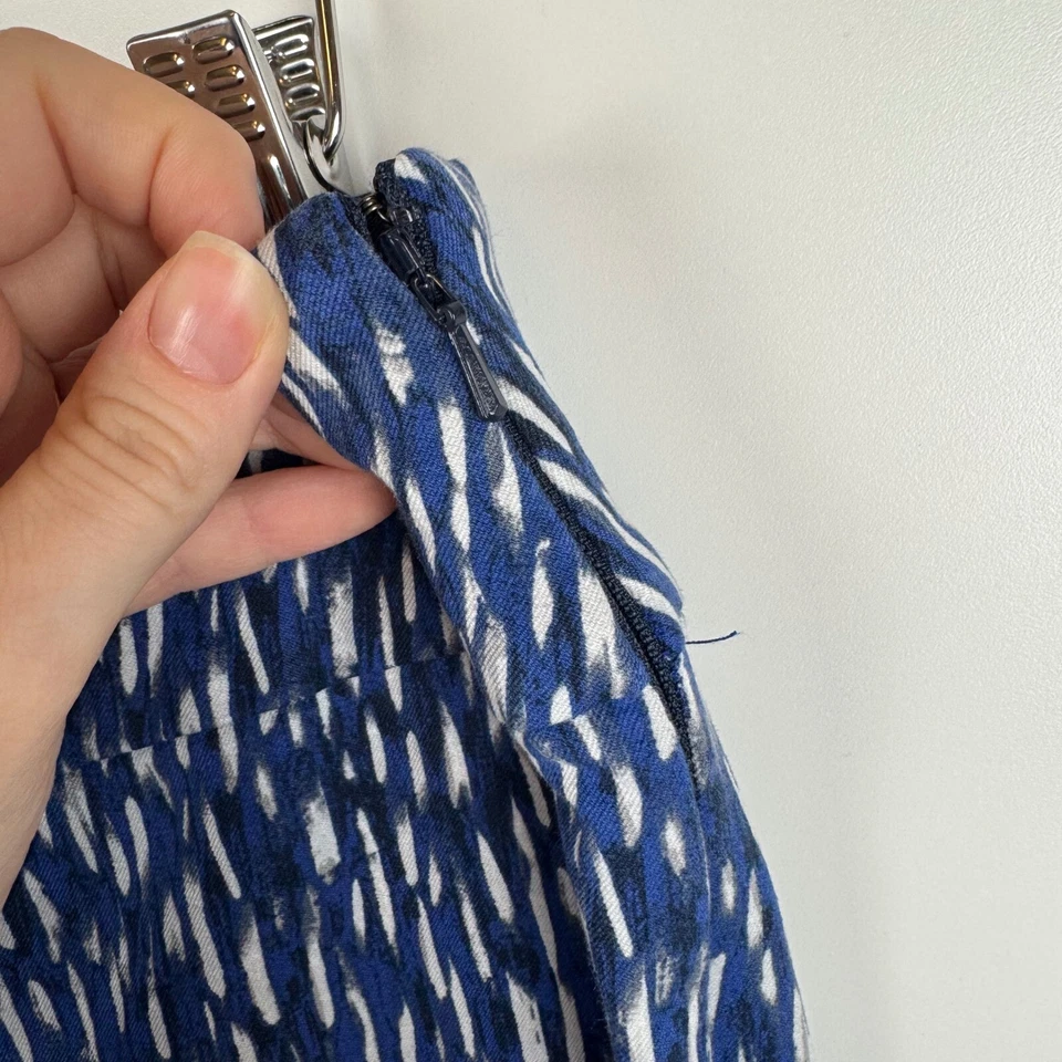 NIC+ZOE 女式抽象印花裤子 12 码蓝色高腰裁剪休闲职业 — 第 2/4 张图片