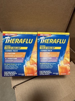 2-pack THERAFLU Cold Relief COMBO PACK 6 Day 6 Night Packets Honey Lemon 07/2027