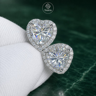 Share 4CT Halo Heart Shape Moissanite Women's Stud Earrings 14k White Gold