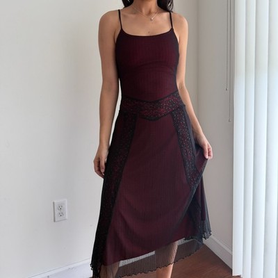 Vintage Y2K Whimsygoth Dress Medium Red Black Mesh Overlay Slip Vampy  Grunge USA | eBay