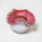 Vintage Fenton? Vase Pink Cased Milk Glass Crimped Ruffle Rim Clear Edge 4" X 5"