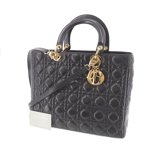 Christian Dior Used Hand Bag Lady Dior 2way Shoulder Black Leather #DA507