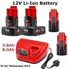 8.0AH For MILWAUKEE 12V M12 XC Li-ion 3.8Ah Battery 48-11-2440 M12B2 M12