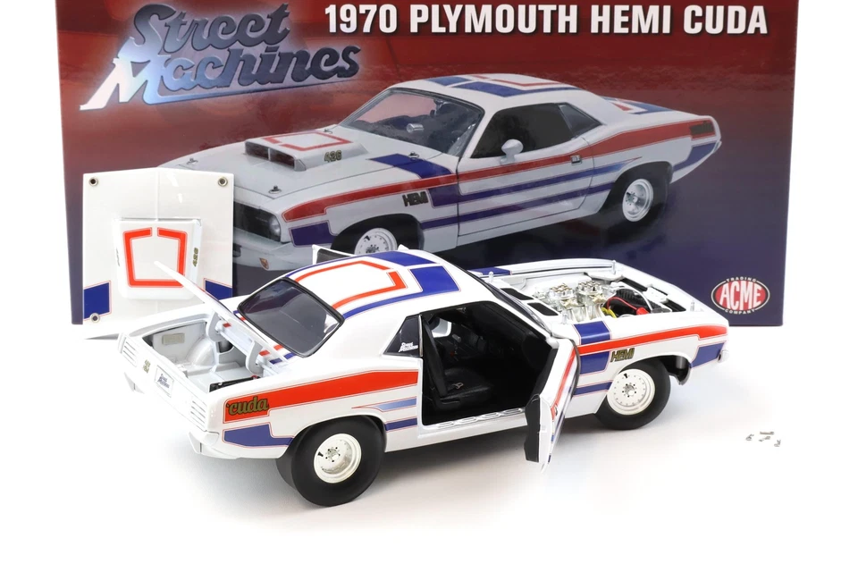 1:18 Acme 1970 Plymouth Hemi Cuda 426 Coupè Street Machine Bianco / Blu/Red - Immagine 4 di 4