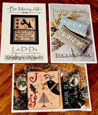 Primitive Cross Stitch Pattern Lot La-D-Da Hands To Work Erica Michaels 3 Set