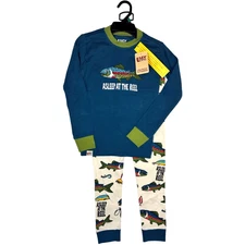 Lazy One Boys Asleep At The Reel Sz 8 Cotton Long Sleeve 2pc Fishing Pajamas NWT