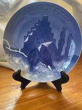 B&G Blue Christmas Plate 1916 Prayer of the Sparrows Denmark Bing & Grondahl