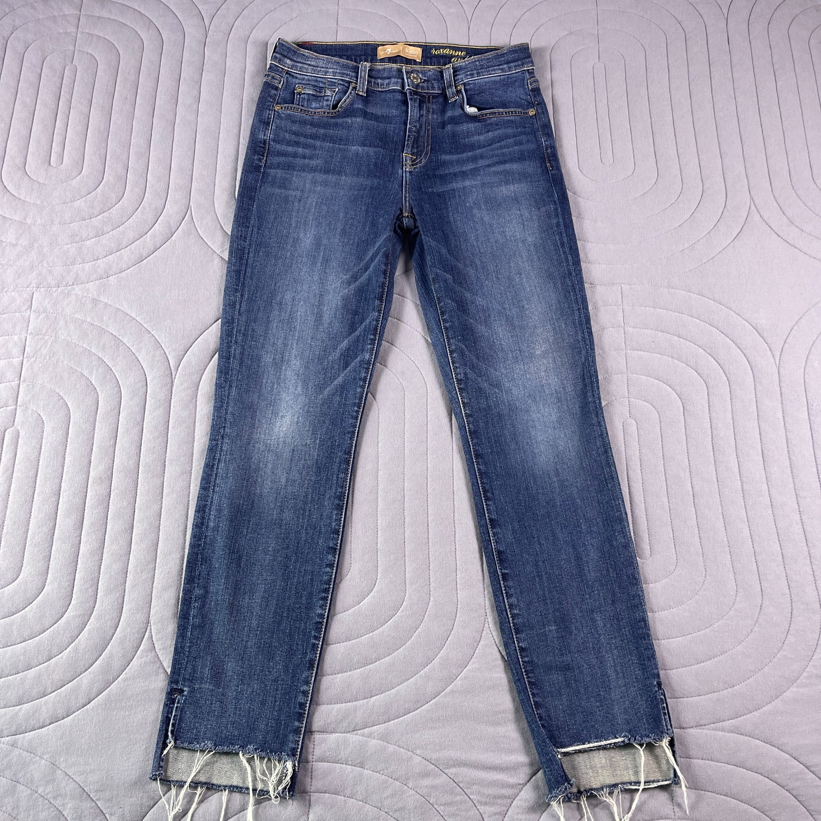 Womens 7 Seven For all Mankind Jeans Size 27 Roxanne Ankle Blue Distressed Hem