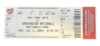 James Wood Washington Nationals MLB Debut Ticket Stub 7/1/2024.