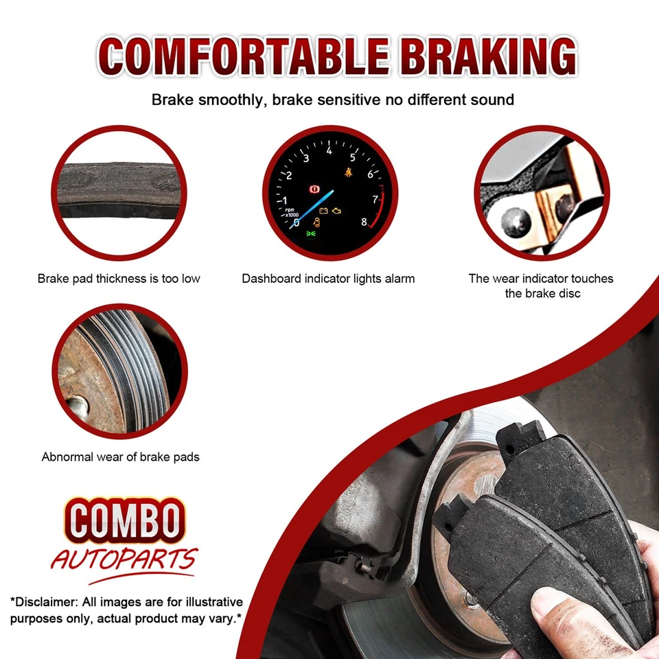 Pastilhas de freio dianteiras e traseiras sapatas de bateria compatíveis com 2011-2015 Ford Fiesta Ikon - Imagem 3 de 4