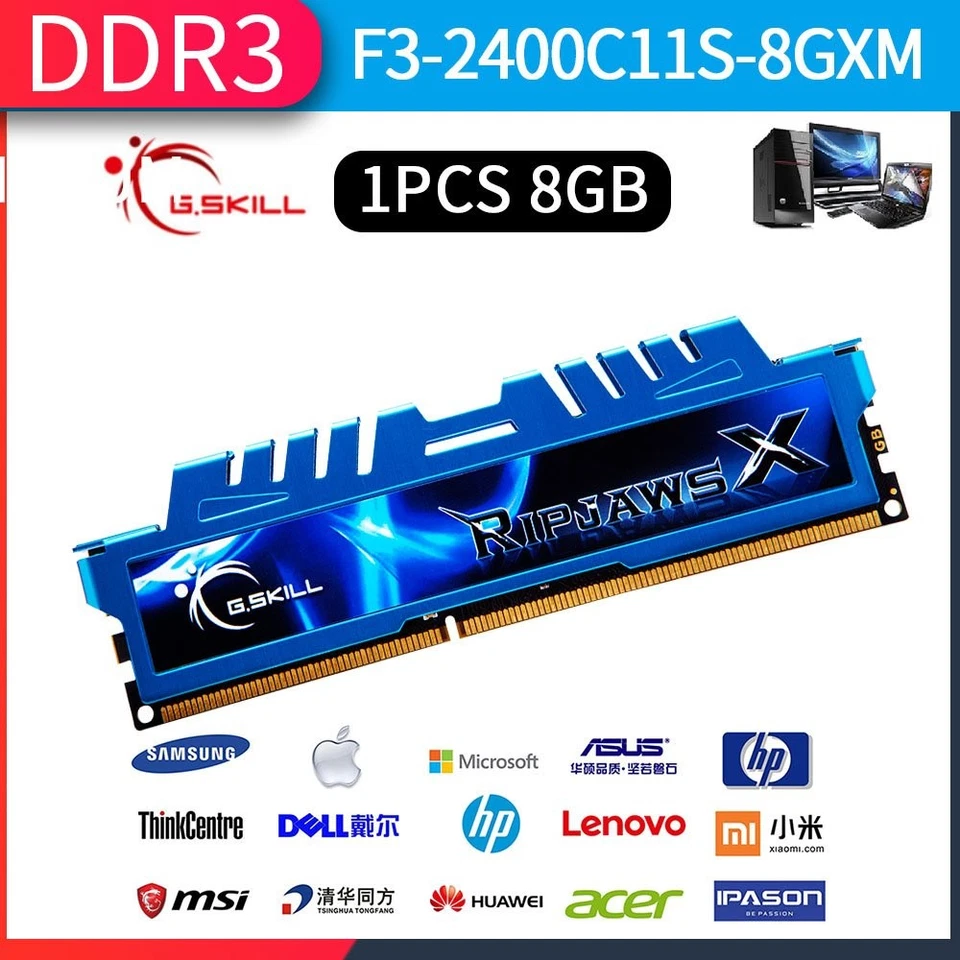 8GB DDR3 2400MHz F3-2400C11S-8GXM PC3 240Pin DIMM Memory RAM G.SKILL Ripjaws BT - Image 3 of 4