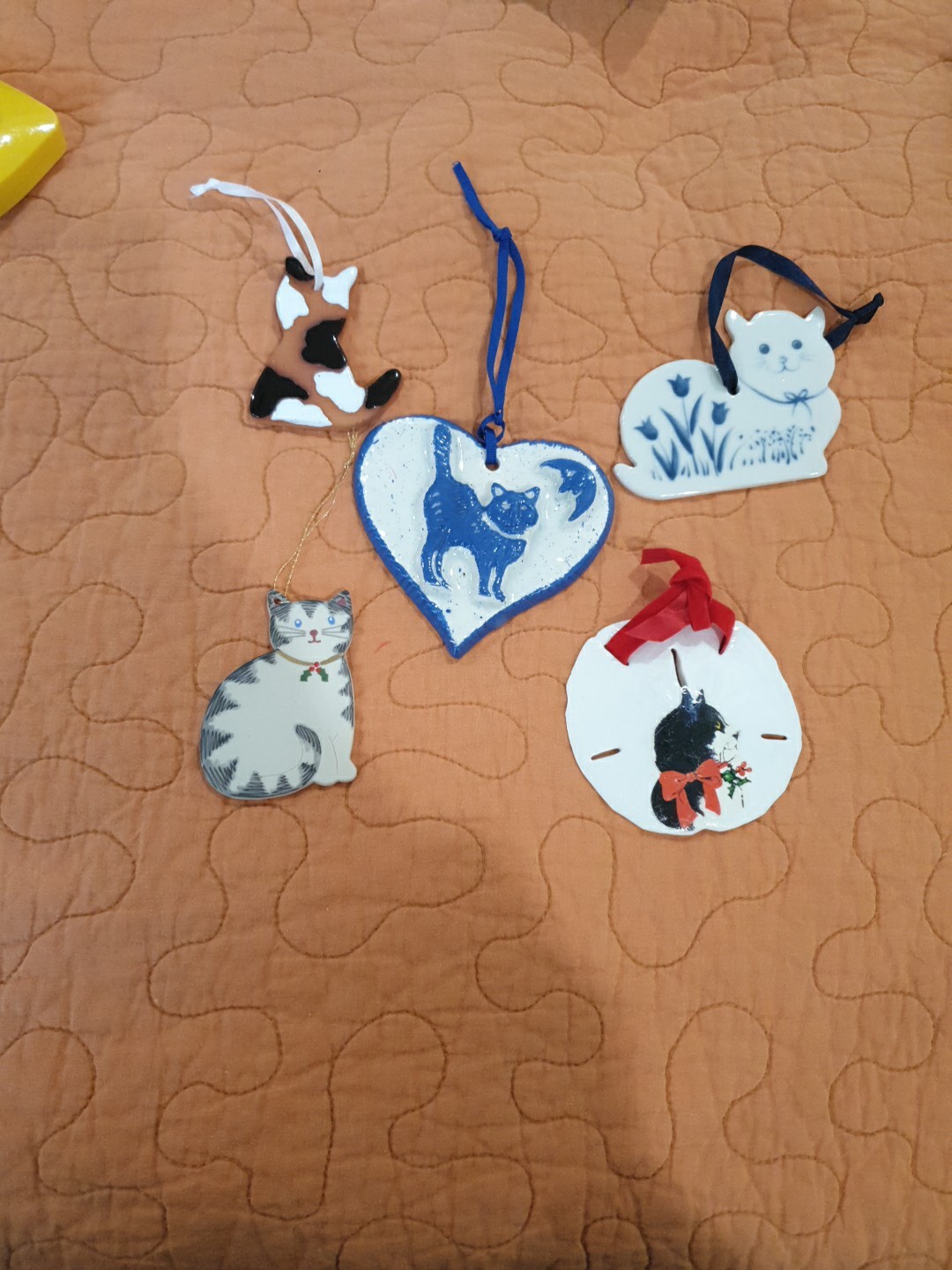 Lot of 6 Vintage Cat Christmas Ornaments Ceramic