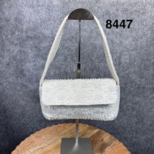 Ivory Beaded Evening Shoulder Bag Small Floral Sequin Flap Purse Bridal Wedding