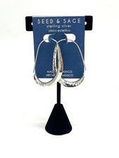 NEW SEED & AND SAGE TURQIOUSE HOOP HAMMERED DANGLE  EARRINGS 925 STERLING SILVER