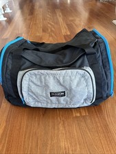 New DaKine 70L Nylon Duffle Bag - Black Gray w/Blue Accent, Pockets Zippers
