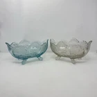 Vintage 1960's Jeanette Lombardi Scroll Footed Oval Glass Bowl Lot Of 2