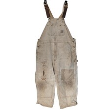 Carhartt Overalls Mens 44x30 Brown Duck R01 Bib Workwear Distressed Made USA