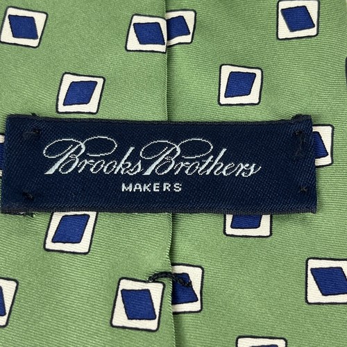 Brooks Brothers Tie Mens One Size Green Navy Blue Square Geometric Silk Makers - Bild 2 von 8