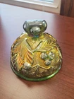 Pretty Green Northwood Carnival Glass Acorn Burrs Pattern Butter Dish LID