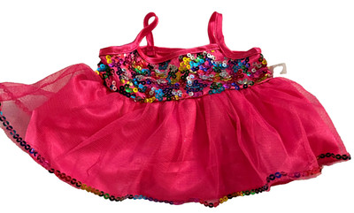 Build a Bear pink rainbow sparkly sequin dress 
