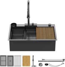 33 x 22 x 10 INCH Flying Rain Stainless Steel Watefall Kitchen Sink with Faucet